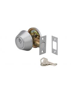 Broasca tubulara, crom mat,  maner fix exterior cu cilindru cu 3 chei, buton blocare interior, ax reglabil 60-70 mm - 1