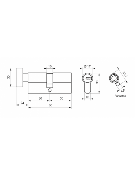 Cilindru cu buton Trafic 6, 30x30 mm, nivel inalt de securitate, alamit - Thirard - 2