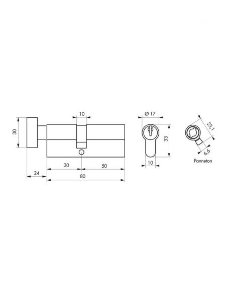 Cilindru Cheie Unica cu buton 30 x 50 mm, STD, nichelat - 2