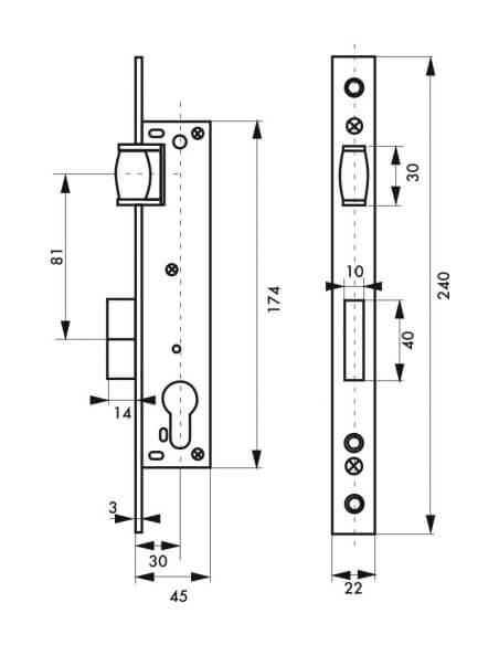 Broasca cu rola usa batanta, ingropata, 30 x 85 mm, pt. cilindru profil european, potrivita pt. usa termopan sau usa metalica - 