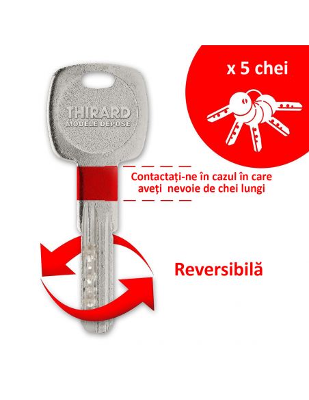 Cilindru 30 x 60, standrard, securitate inalta, Transit 1, 5 chei, nichelat - Thirard - 8